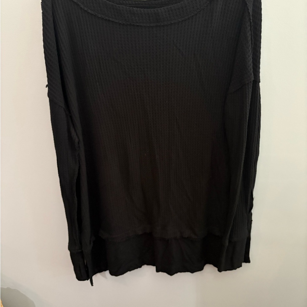 We The Free People Black Oversized Thermal Tee in Size L